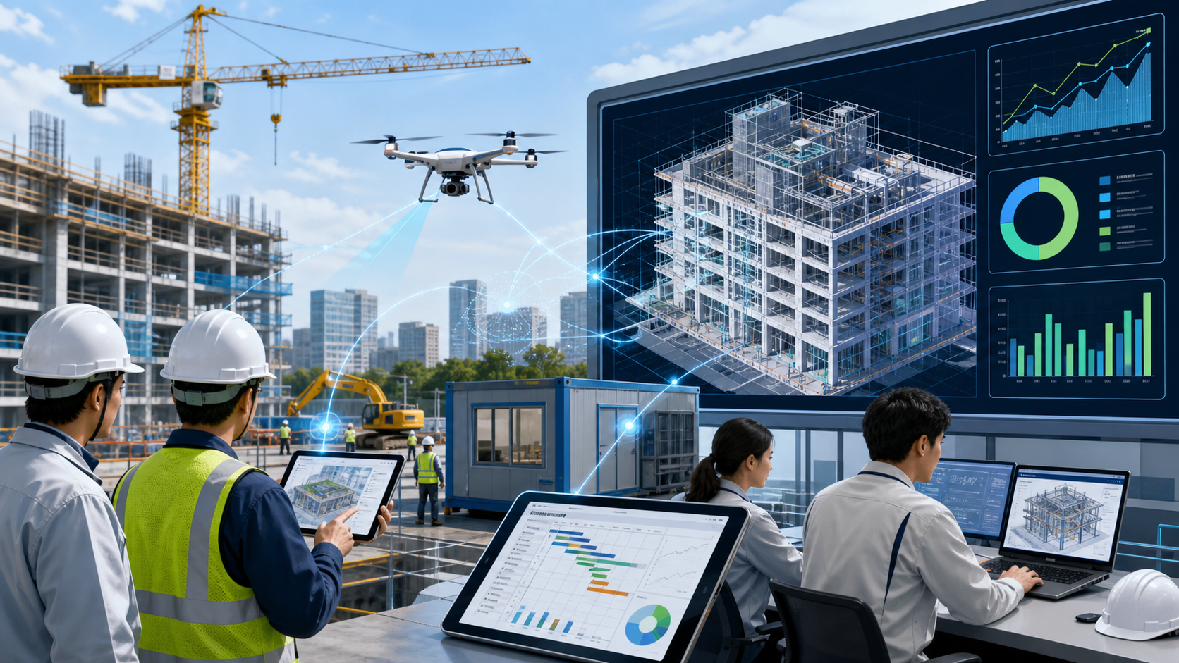 ゼネコンDXを支援するBIM・AI・現場データ連携のイメージ