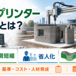 3Dプリンター建築の工期短縮・省人化・自由なデザイン・現在の課題を説明する図解